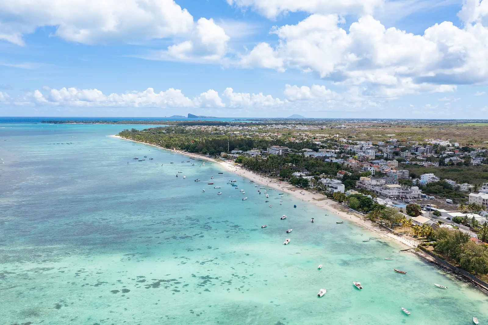 Aerial view of the Trou aux Biches coastline and township